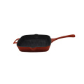 Enamel coatted cast iron square fry pan/grill pan/skillet with press